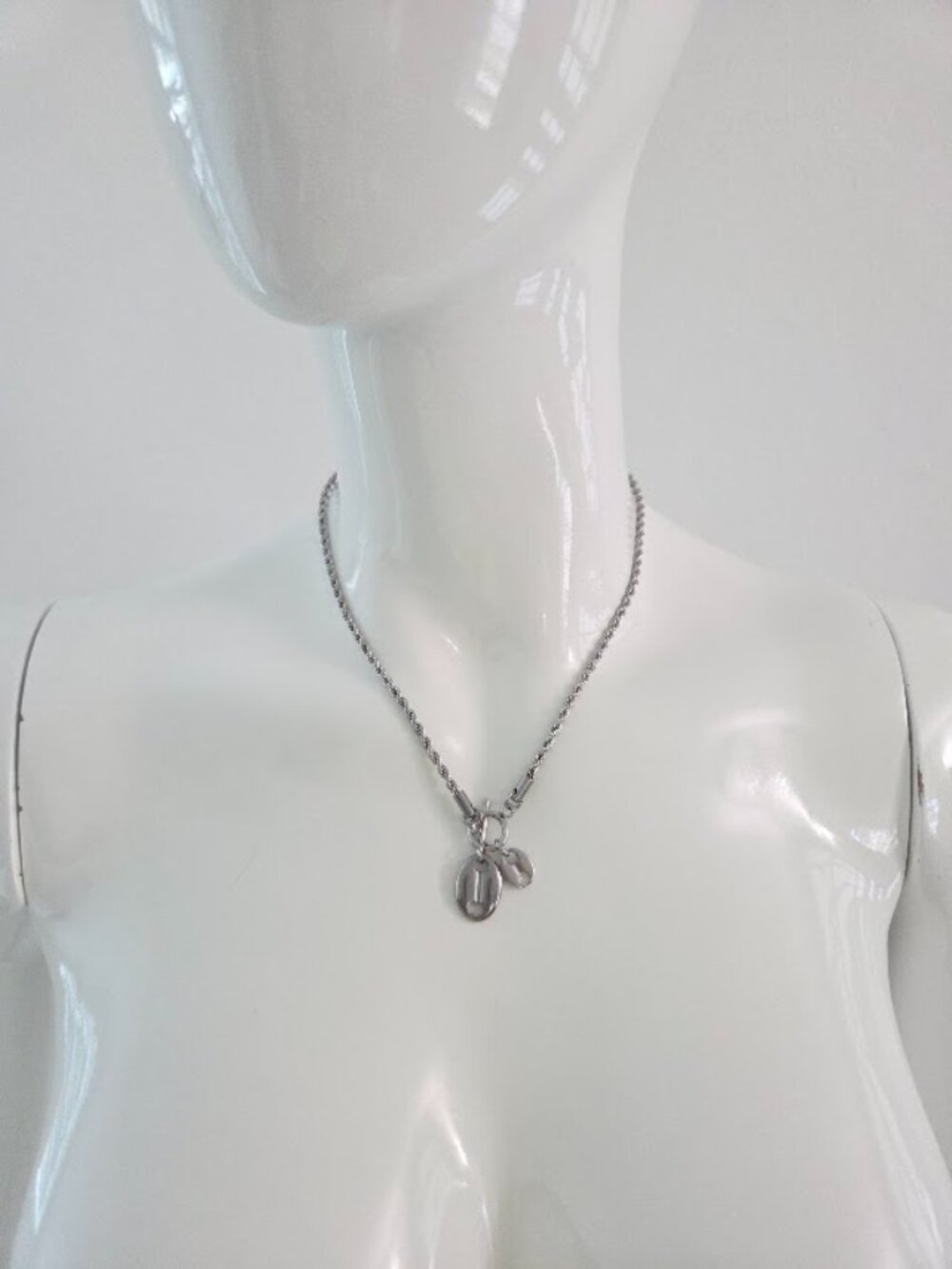 Stainless Steel Coffee Bean Charm T-Bar Necklace Minimalist Dainty Silver Chain - Picture 7 of 12